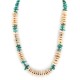 .925 Sterling Silver Certified Authentic Navajo Natural Turquoise and Melon Shell Native American Necklace 15567-08
