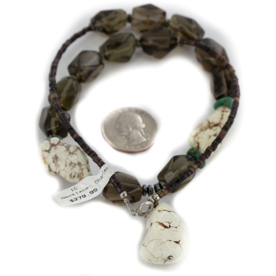 Certified Authentic Navajo .925 Sterling Silver White Howlite Smoky Quartz Native American Necklace 750114-30