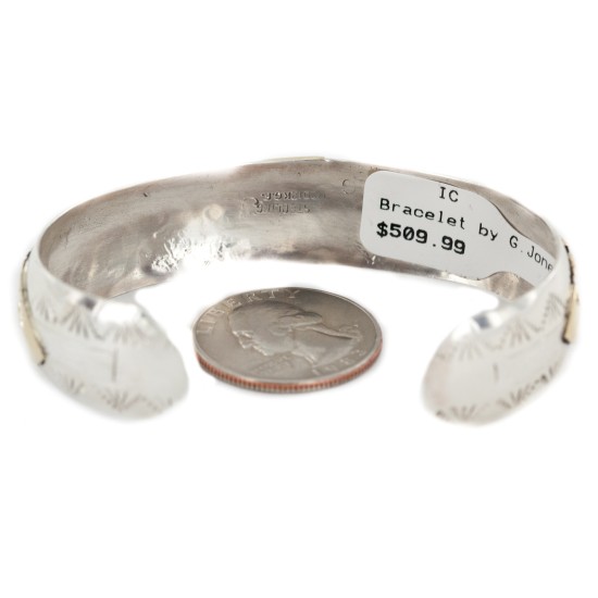 12kt Gold Filled and .925 Sterling Silver Certified Authentic Feather Handmade Navajo Natural Spiderweb Turquoise Native American Bracelet 12968-301