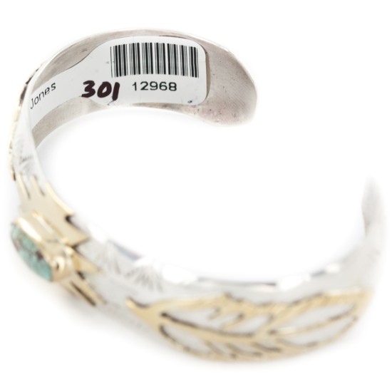 12kt Gold Filled and .925 Sterling Silver Certified Authentic Feather Handmade Navajo Natural Spiderweb Turquoise Native American Bracelet 12968-301
