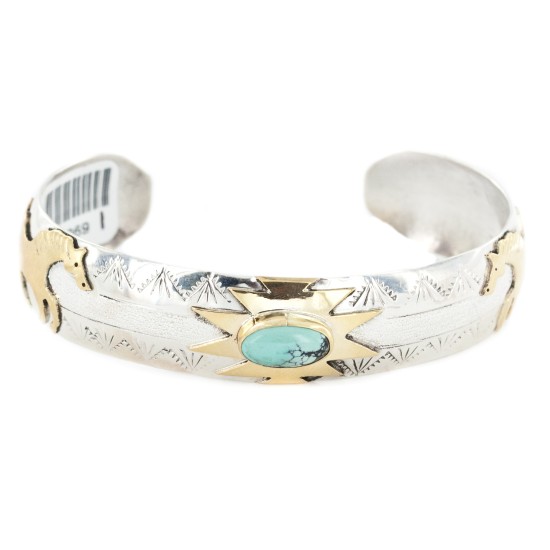12kt Gold Filled and .925 Sterling Silver Certified Authentic Horse Handmade Navajo Natural Leadville Turquoise Native American Bracelet 12969-1