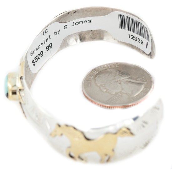 12kt Gold Filled and .925 Sterling Silver Certified Authentic Horse Handmade Navajo Natural Leadville Turquoise Native American Bracelet 12969-1