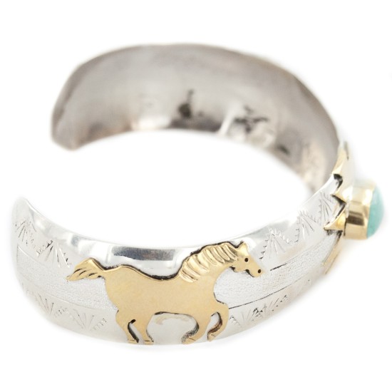 12kt Gold Filled and .925 Sterling Silver Certified Authentic Horse Handmade Navajo Natural Leadville Turquoise Native American Bracelet 12969-1