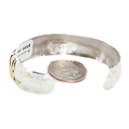 12kt Gold Filled and .925 Sterling Silver Certified Authentic Horse Handmade Navajo Natural Leadville Turquoise Native American Bracelet 12969-1