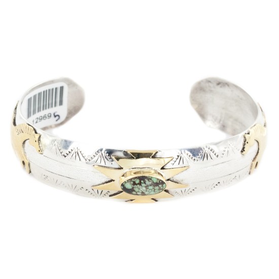 12kt Gold Filled and .925 Sterling Silver Certified Authentic Horse Handmade Navajo Natural Spiderweb Turquoise Native American Bracelet 12969-5 12kt Gold Filled and .925 Sterling Silver Certified Authentic Horse Handmade Navajo Natural Spiderweb Turquoise Native American Bracelet 12969-5