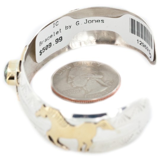 12kt Gold Filled and .925 Sterling Silver Certified Authentic Horse Handmade Navajo Natural Spiderweb Turquoise Native American Bracelet 12969-5 12kt Gold Filled and .925 Sterling Silver Certified Authentic Horse Handmade Navajo Natural Spiderweb Turquoise Native American Bracelet 12969-5