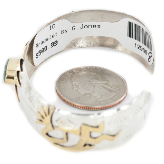 12kt Gold Filled and .925 Sterling Silver Certified Authentic Kokopelli Handmade Navajo Natural Turquoise #8 Native American Bracelet 12966-8 12kt Gold Filled and .925 Sterling Silver Certified Authentic Kokopelli Handmade Navajo Natural Turquoise #8 Native American Bracelet 12966-8