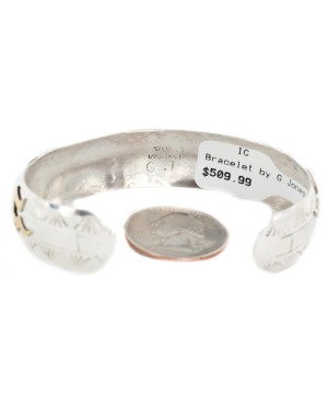 12kt Gold Filled and .925 Sterling Silver Certified Authentic Kokopelli Handmade Navajo Natural Turquoise Native American Bracelet 12966-4