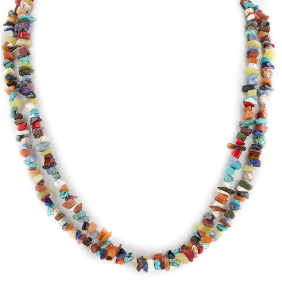 2 Strand Certified Authentic .925 Sterling Silver Navajo Natural Turquoise and Multicolor Stones Native American Necklace 15304-70