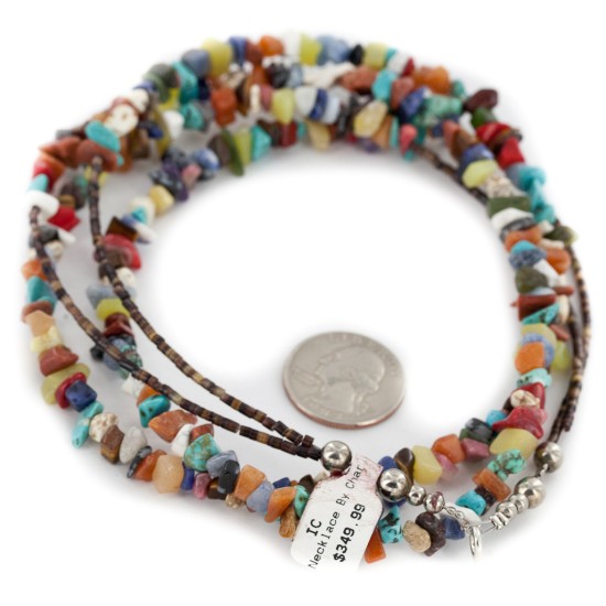 2 Strand Certified Authentic .925 Sterling Silver Navajo Natural Turquoise and Multicolor Stones Native American Necklace 15304-70
