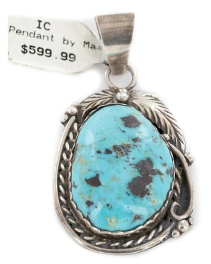 Certified Authentic .925 Sterling Silver Handmade Navajo Natural Turquoise Native American Pendant 14993 Certified Authentic .925 Sterling Silver Handmade Navajo Natural Turquoise Native American Pendant 14993