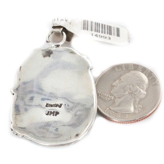 Certified Authentic .925 Sterling Silver Handmade Navajo Natural Turquoise Native American Pendant 14993