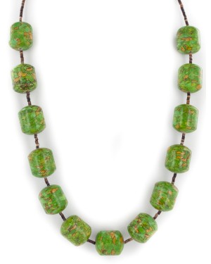 Certified Authentic Navajo .925 Sterling Silver Gaspeite and Heishi Native American Necklace 7501007-11