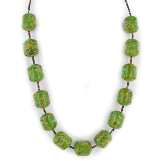 Certified Authentic Navajo .925 Sterling Silver Gaspeite and Heishi Native American Necklace 7501007-11