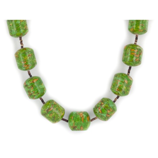 Certified Authentic Navajo .925 Sterling Silver Gaspeite and Heishi Native American Necklace 7501007-11
