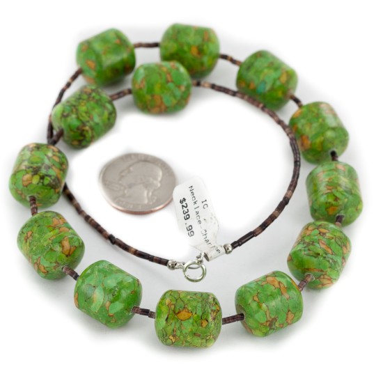 Certified Authentic Navajo .925 Sterling Silver Gaspeite and Heishi Native American Necklace 7501007-11