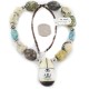 Certified Authentic Navajo .925 Sterling Silver Inlay Natural Turquoise Mother of Pearl Green Jasper Native American Necklace 15213-320