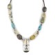 Certified Authentic Navajo .925 Sterling Silver Inlay Natural Turquoise Mother of Pearl Green Jasper Native American Necklace 15213-320