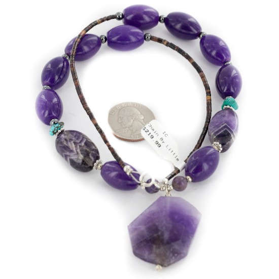 Certified Authentic Navajo .925 Sterling Silver Natural Amethyst and Sugilite Native American Necklace 750109-10