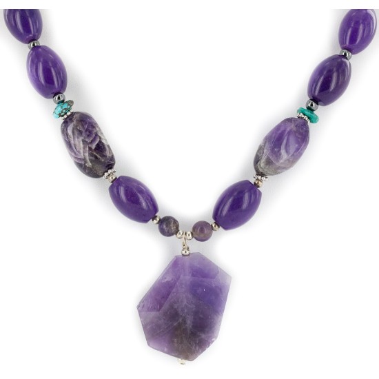 Certified Authentic Navajo .925 Sterling Silver Natural Amethyst and Sugilite Native American Necklace 750109-10