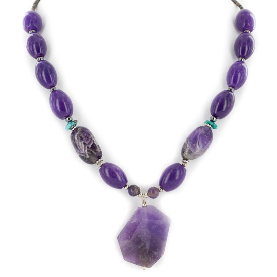 Certified Authentic Navajo .925 Sterling Silver Natural Amethyst and Sugilite Native American Necklace 750109-10