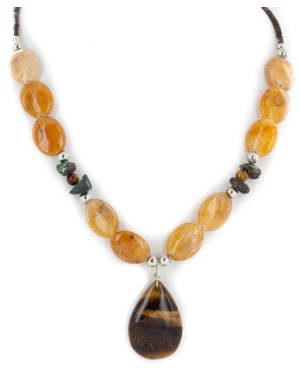 Certified Authentic Navajo .925 Sterling Silver Natural Turquoise Agate and Tigers Eye Native American Necklace 15465-26