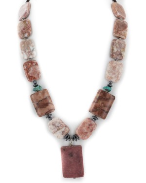 Certified Authentic Navajo .925 Sterling Silver Natural Turquoise Hematite and Jasper Native American Necklace 750122-41