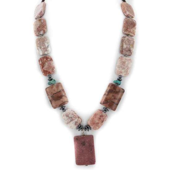 Certified Authentic Navajo .925 Sterling Silver Natural Turquoise Hematite and Jasper Native American Necklace 750122-41