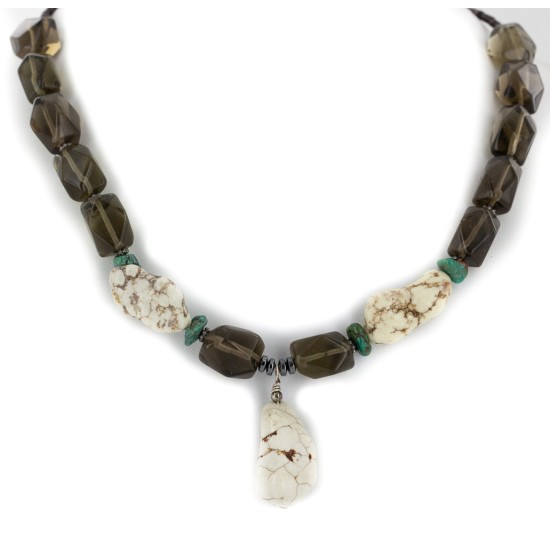 Certified Authentic Navajo .925 Sterling Silver White Howlite Smoky Quartz Native American Necklace 750114-30