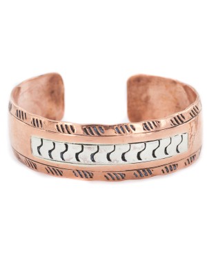 Navajo .925 Sterling Silver Handmade Certified Authentic Pure Copper Native American Bracelet 13000-301