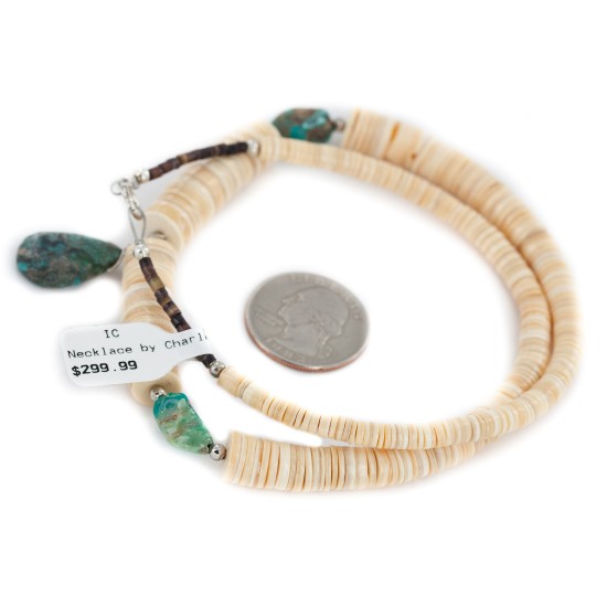 Certified Authentic Navajo .925 Sterling Silver Natural Graduated Melon Shell and Turquoise Native American Necklace 15213-33 Certified Authentic Navajo .925 Sterling Silver Natural Graduated Melon Shell and Turquoise Native American Necklace 15213-33