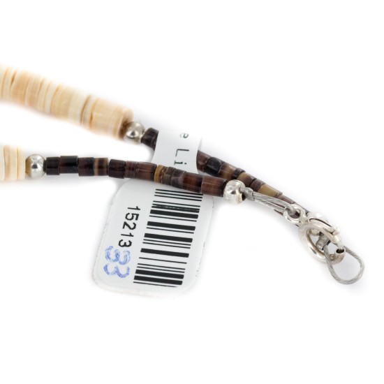 Certified Authentic Navajo .925 Sterling Silver Natural Graduated Melon Shell and Turquoise Native American Necklace 15213-33 Certified Authentic Navajo .925 Sterling Silver Natural Graduated Melon Shell and Turquoise Native American Necklace 15213-33