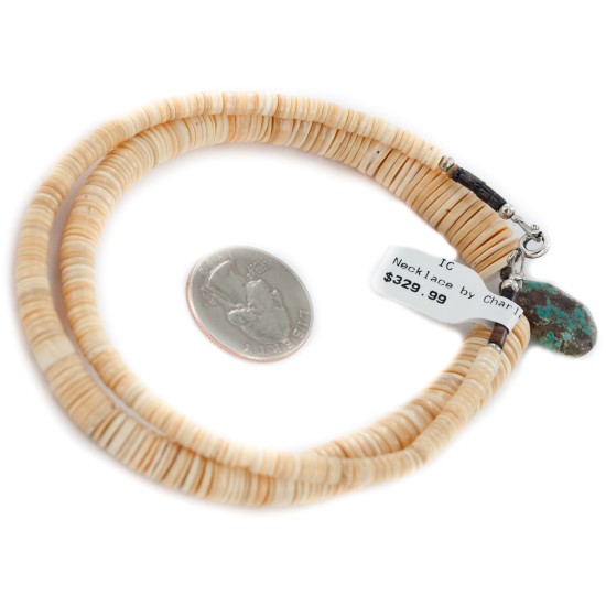 Certified Authentic Navajo .925 Sterling Silver Natural Graduated Melon Shell with Turquoise Native American Necklace 17081-1