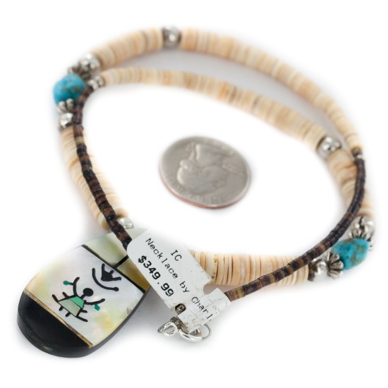 Certified Authentic Navajo .925 Sterling Silver Inlay Natural Graduated Melon Shell Mother of Pearl Turquoise Native American Necklace 15777-341