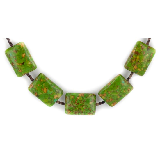 Certified Authentic Navajo .925 Sterling Silver Composite Gaspeite Native American Necklace 15214-15