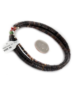 Certified Authentic Navajo .925 Sterling Silver Coral Natural Graduated Heishi Turquoise Native American Necklace 18112
