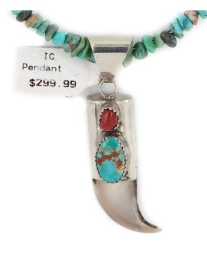 Certified Authentic .925 Sterling Silver Navajo Coral Natural Turquoise Claw Native American Necklace 14758-16029-6