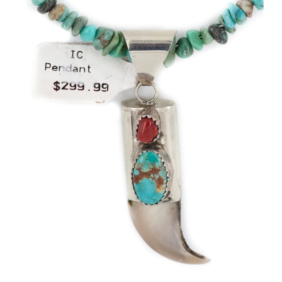 Certified Authentic .925 Sterling Silver Navajo Coral Natural Turquoise Claw Native American Necklace 14758-16029-6 Certified Authentic .925 Sterling Silver Navajo Coral Natural Turquoise Claw Native American Necklace 14758-16029-6