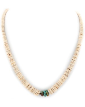 Certified Authentic .925 Sterling Silver Navajo Natural Graduated Melon Shell Turquoise Native American Necklace 15560-6 Certified Authentic .925 Sterling Silver Navajo Natural Graduated Melon Shell Turquoise Native American Necklace 15560-6