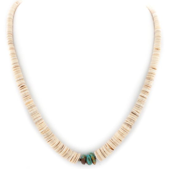 Certified Authentic .925 Sterling Silver Navajo Natural Graduated Melon Shell Turquoise Native American Necklace  15560-6