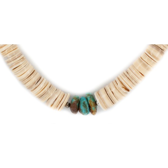 Certified Authentic .925 Sterling Silver Navajo Natural Graduated Melon Shell Turquoise Native American Necklace  15560-6