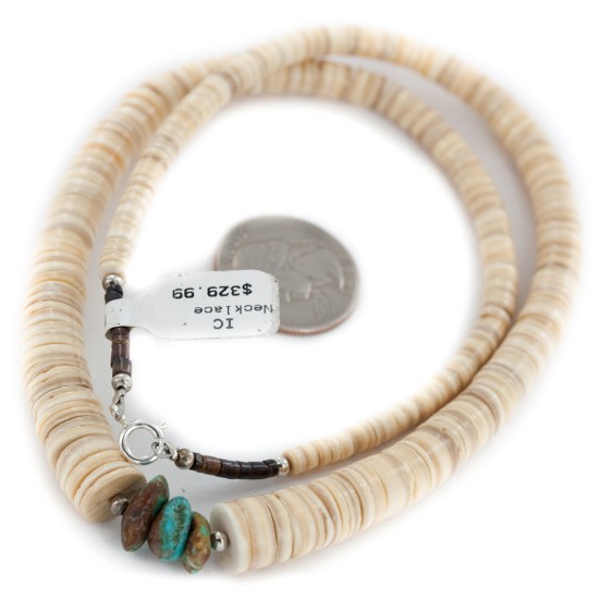 Certified Authentic .925 Sterling Silver Navajo Natural Graduated Melon Shell Turquoise Native American Necklace  15560-6
