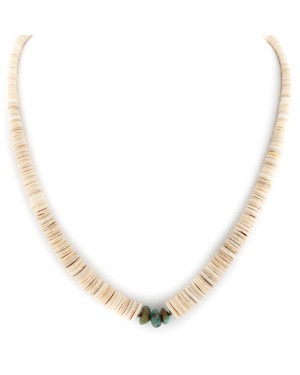 Certified Authentic .925 Sterling Silver Navajo Natural Turquoise Graduated Melon Shell Native American Necklace 15562-538 Certified Authentic .925 Sterling Silver Navajo Natural Turquoise Graduated Melon Shell Native American Necklace 15562-538
