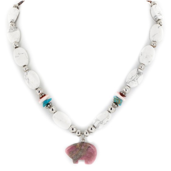Certified Authentic Bear Navajo .925 Sterling Silver Natural Turquoise Spiny Oyster and Charoite Native American Necklace 15204