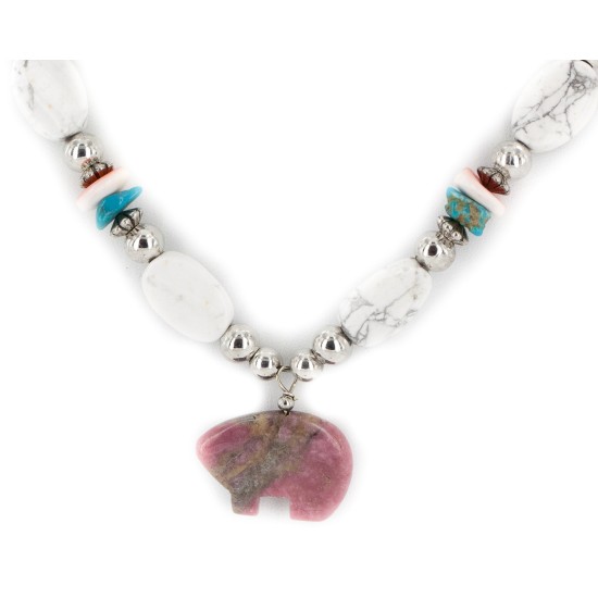 Certified Authentic Bear Navajo .925 Sterling Silver Natural Turquoise Spiny Oyster and Charoite Native American Necklace 15204