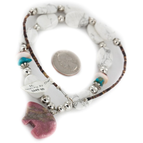 Certified Authentic Bear Navajo .925 Sterling Silver Natural Turquoise Spiny Oyster and Charoite Native American Necklace 15204