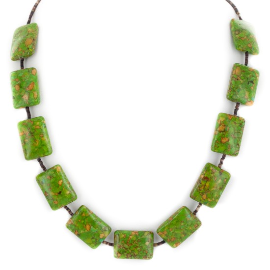 Certified Authentic Navajo .925 Sterling Silver Composite Gaspeite Native American Necklace 15214-15