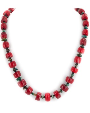 Certified Authentic Navajo .925 Sterling Silver Coral and Natural Turquoise Native American Necklace 15343-7