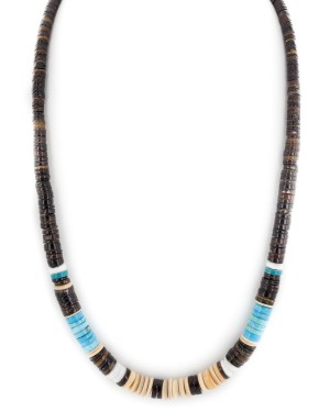Certified Authentic Navajo .925 Sterling Silver Natural Graduated Heishi and Graduated Melon Shell Native American Necklace  15132-21