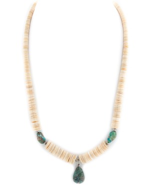 Certified Authentic Navajo .925 Sterling Silver Natural Graduated Melon Shell and Turquoise Native American Necklace 15213-33 Certified Authentic Navajo .925 Sterling Silver Natural Graduated Melon Shell and Turquoise Native American Necklace 15213-33